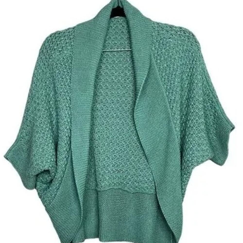 ZARA Slouchy Short Sleeves Knit Cotton Short Cardigan Sweater Open Front M Teal - Picture 13 of 15